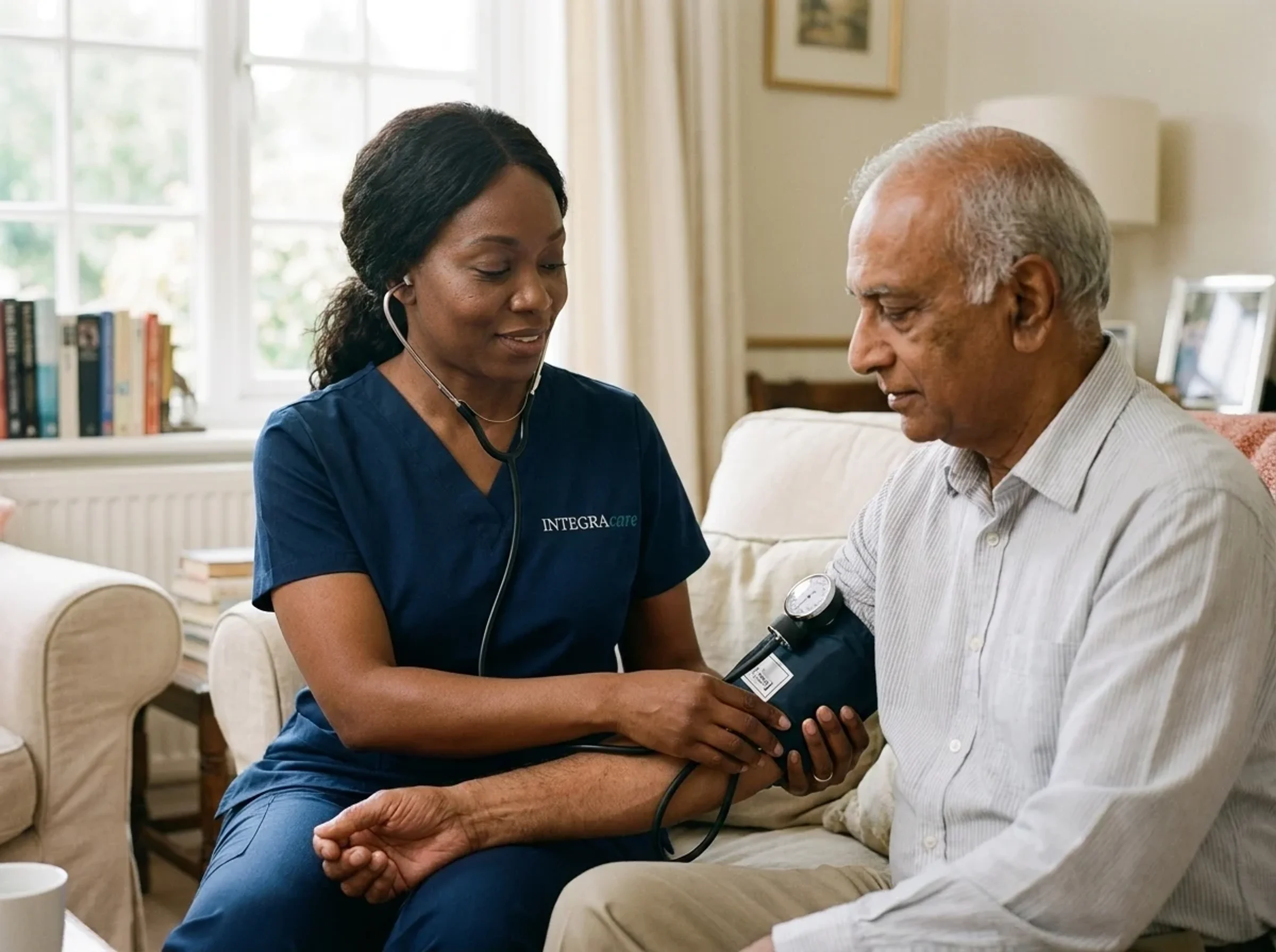 A Guardian Registered Nurse reviewing a care plan with a stroke survivor at home